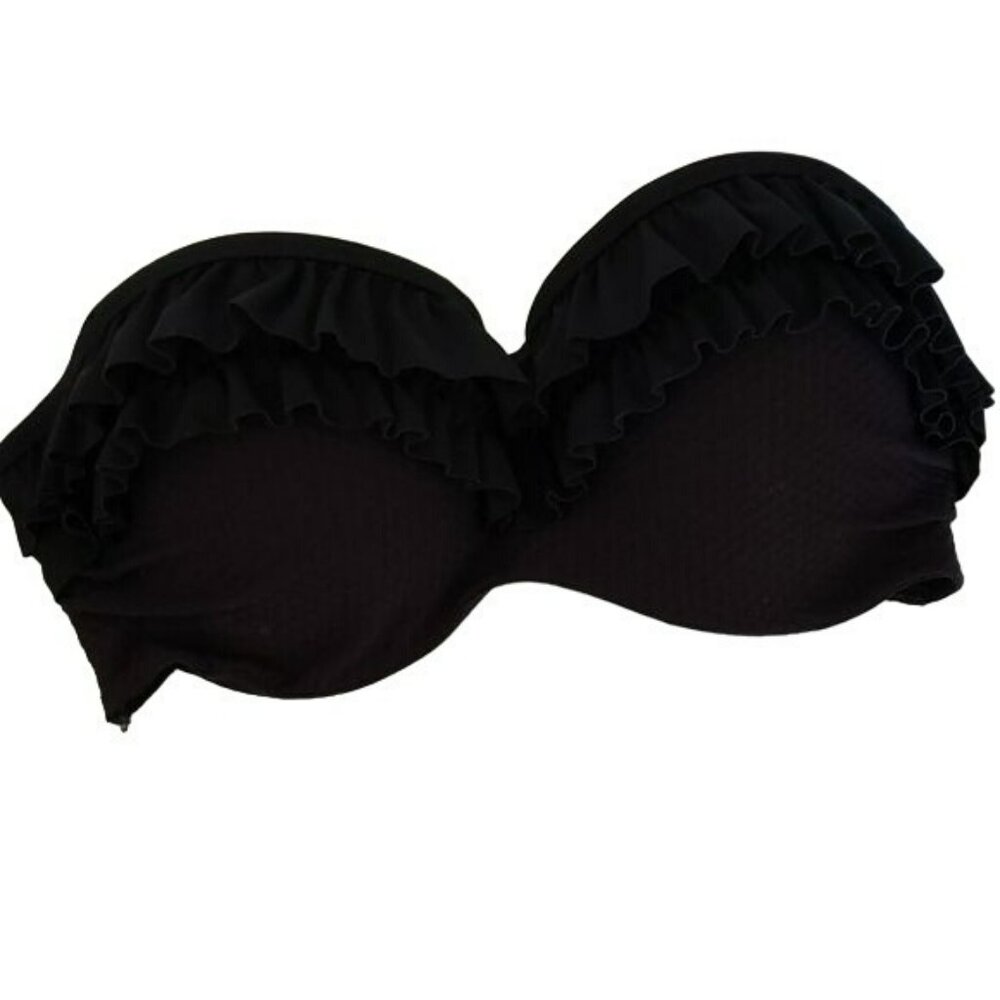 Marie Meili Formed Strapless Ruffle Bikini Top Underwire Black Women's 34B